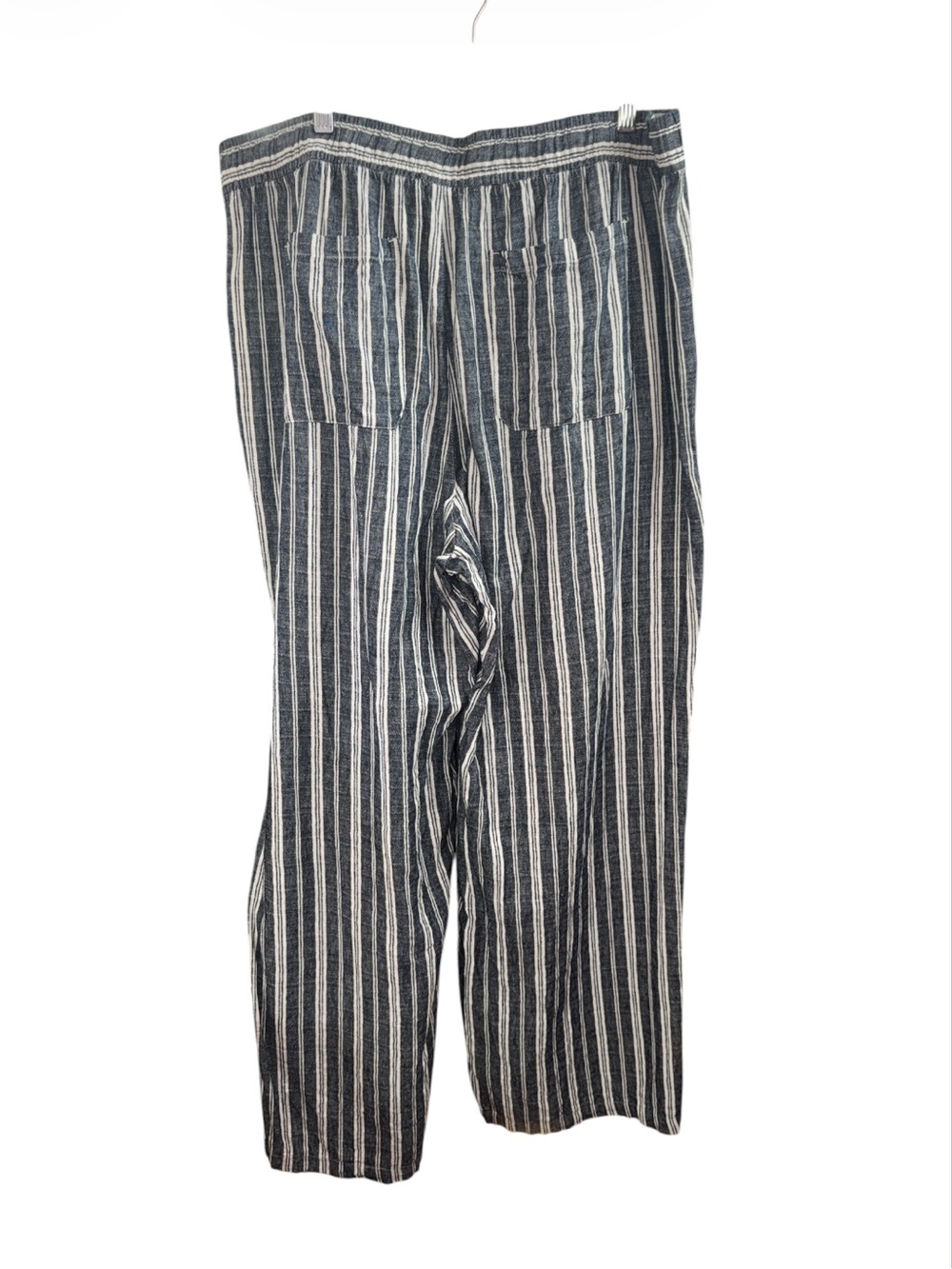 Old Navy High-Rise Wide-Leg Linen-Blend Pants denim blue & white stripe XL Tall - Picture 3 of 6